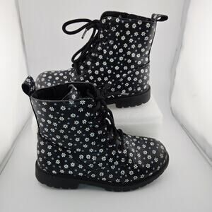Levi's Kids Floral Boots Black Daisy Print Girls Size 2 Lace Up Side Zip Retro